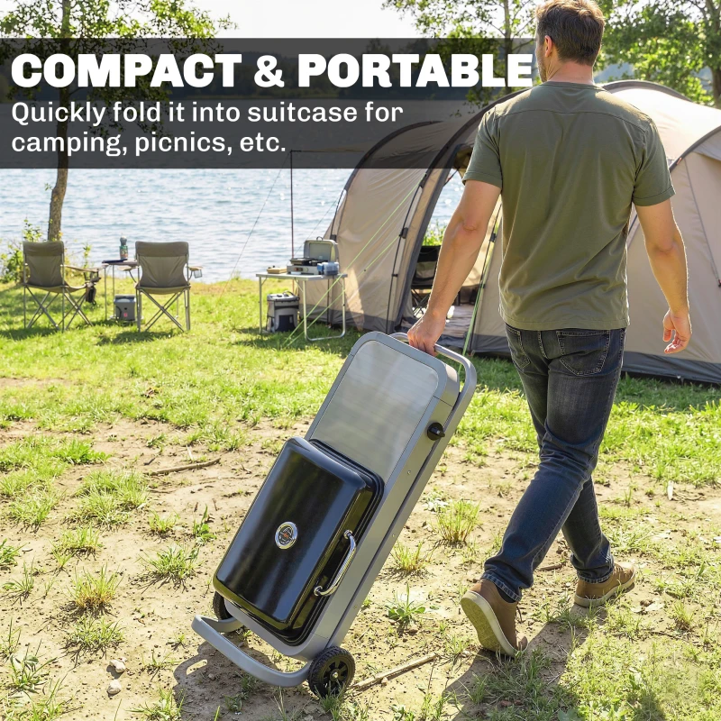 Outsunny Portable Propane Gas BBQ Grill with Foldable Cart, Wheels, 9500 BTU Gas Barbecue Grill with Piezo Ignition Burner, Black