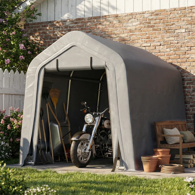 Outsunny 8' x 6' Carport with Sidewalls and Roll-up Door, Outdoor Storage Shelter for Motorcycle and Car, Dark Grey