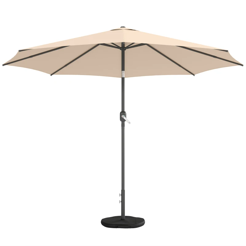 Outsunny 10' x 10' Round Market Umbrella with Base and Sandbag, Patio Umbrella with Crank Handle and Tilt, Khaki