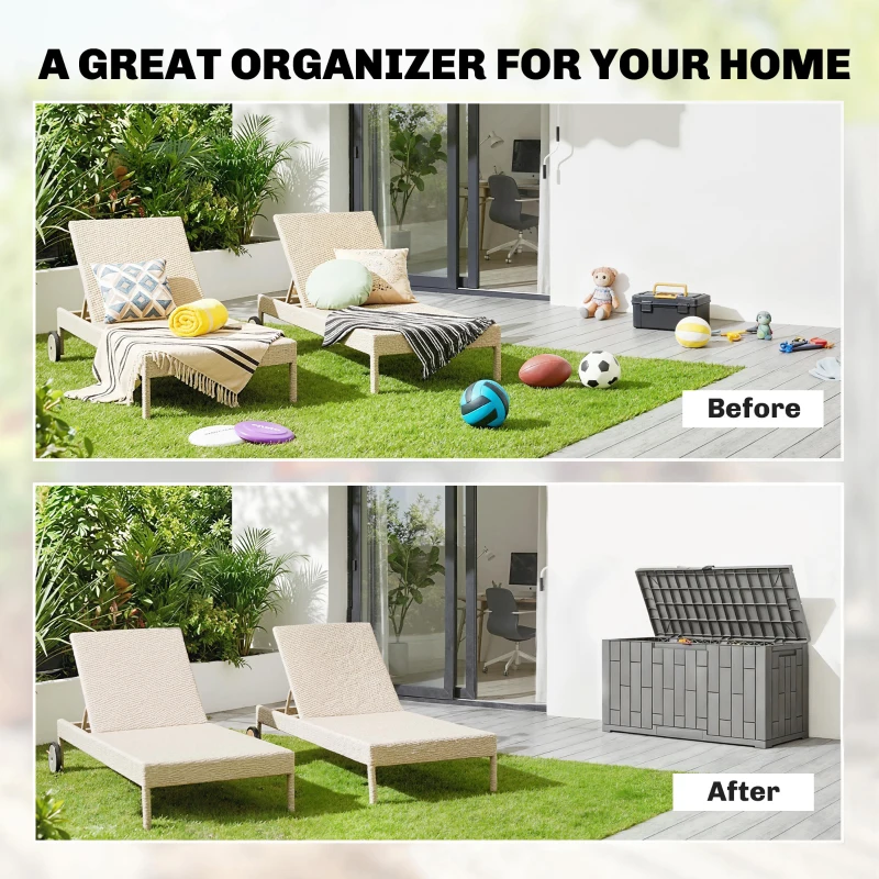 Outsunny 60 Gallon Resin Deck Box, Lockable Outdoor Storage Box, Splash-Resistant & UV Resistant Patio Storage Container
