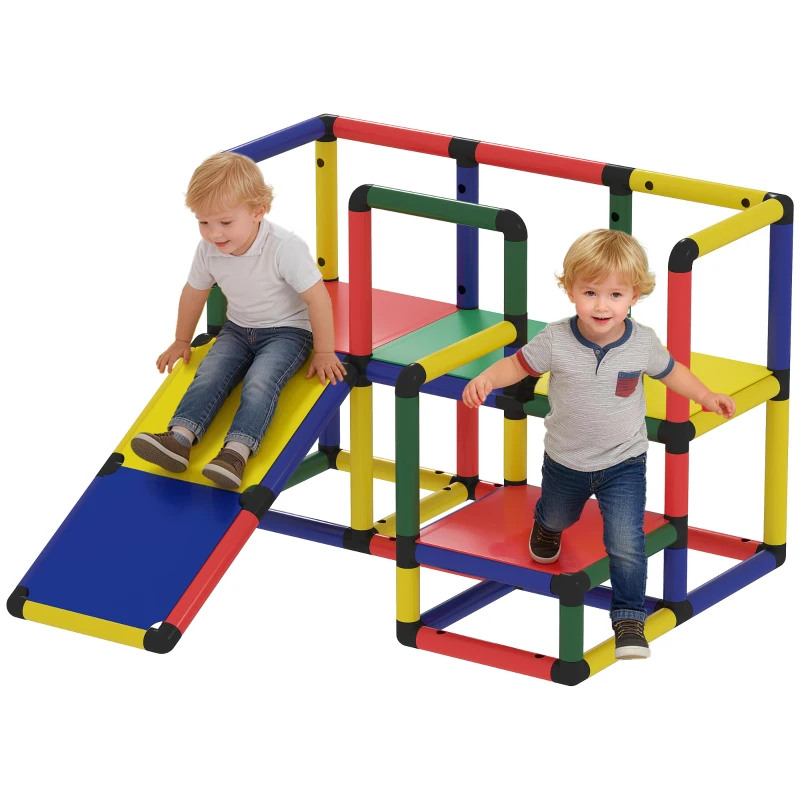 Qaba Kids Climbing Structure, Toddler Climbing Toys with Slide and Platform, Play Gym for Ages 1-6 Years, Mixed Colour