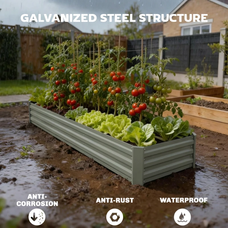 Outsunny 8'x2'x1' Galvanized Raised Bed, Large Elevated Planter Box for Growing Flowers, Herbs and Vegetables, Dark Grey