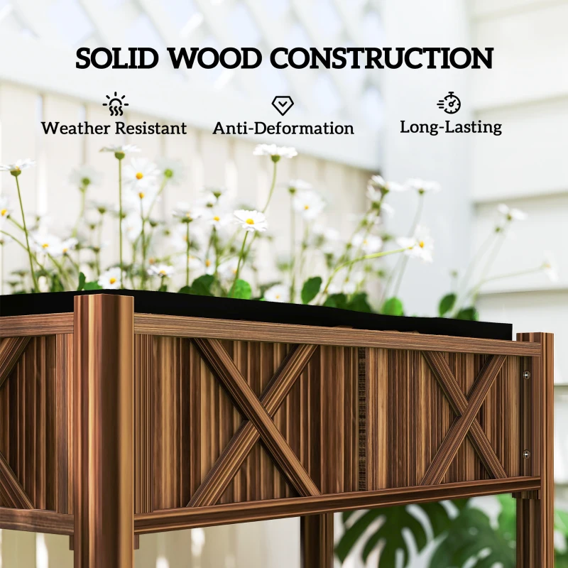 Outsunny Wooden Raised Garden Bed, Elevated Planter Box with Storage Shelf, Drainage Holes and Liner, 34"x18"x30", Carbonized