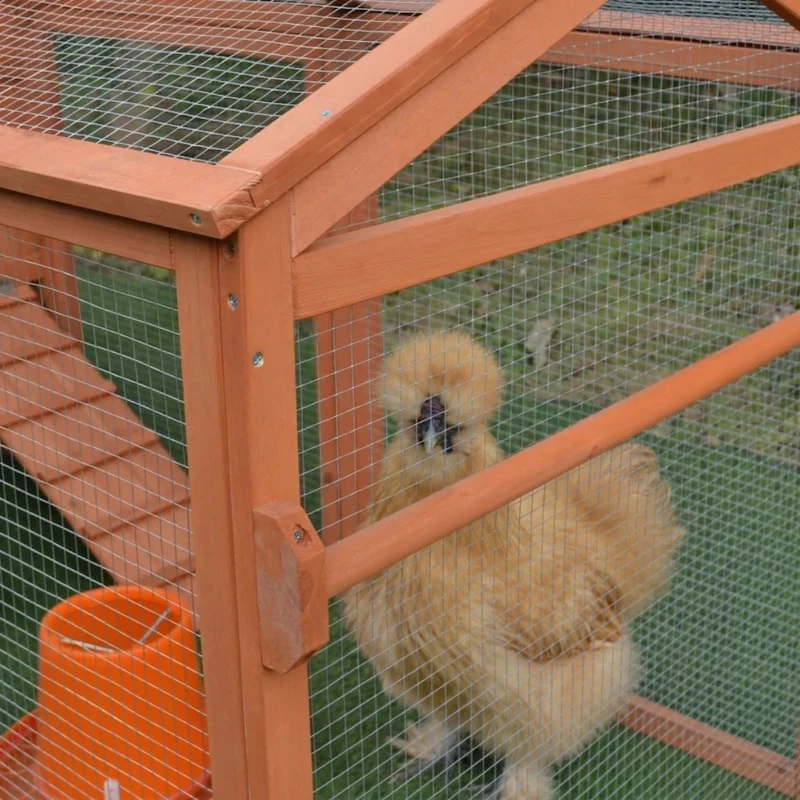 PawHut 96.5" Chicken Coop Wooden Hen House Poultry Cage Pen Portable with Wheels and Nesting Box, Chicken Cage for Backyard Outdoor, Natural