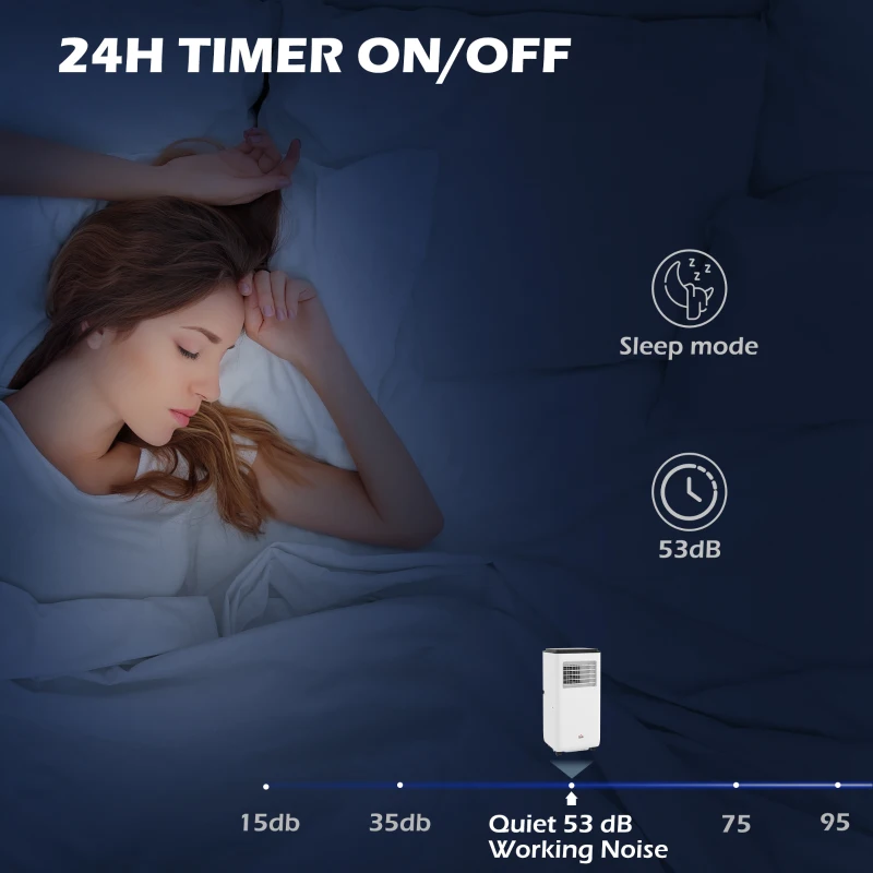 HOMCOM 8,000 BTU Moible Air Conditioner 345 Sq. Ft., Dehumidifier Fan Auto Sleep with 24H Timer On/Off, Window Kit, White