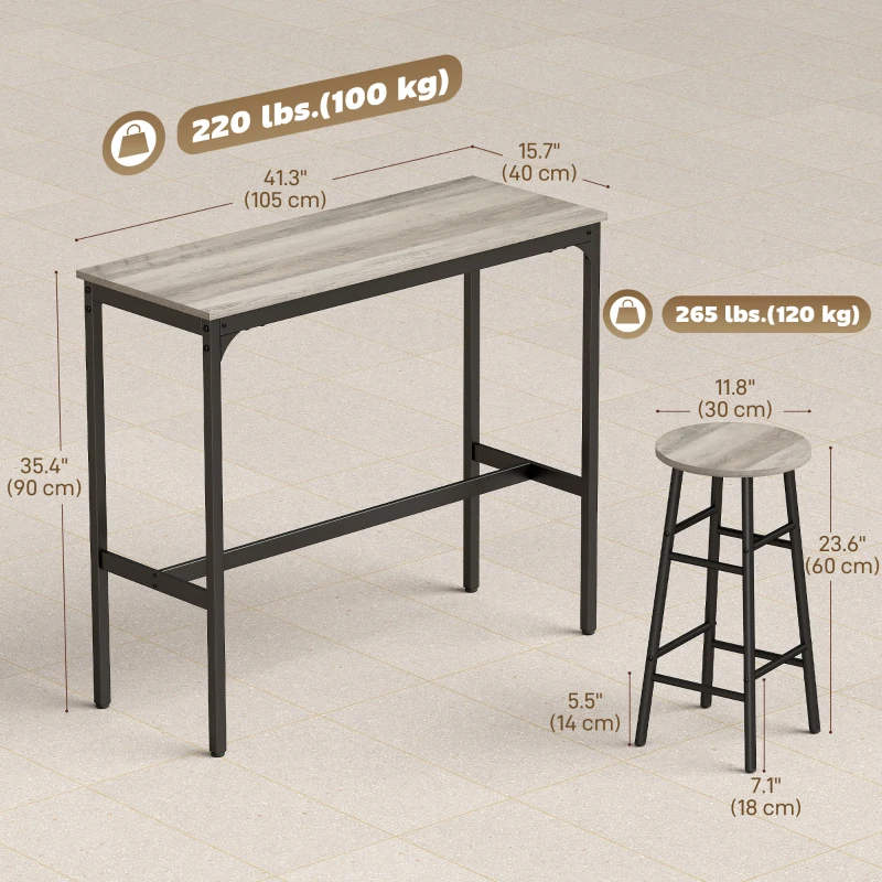 HOMCOM 3-Piece Counter Height Bar Table and Chairs, Dining Table and Chairs Set for 2, Pub Table and Chairs