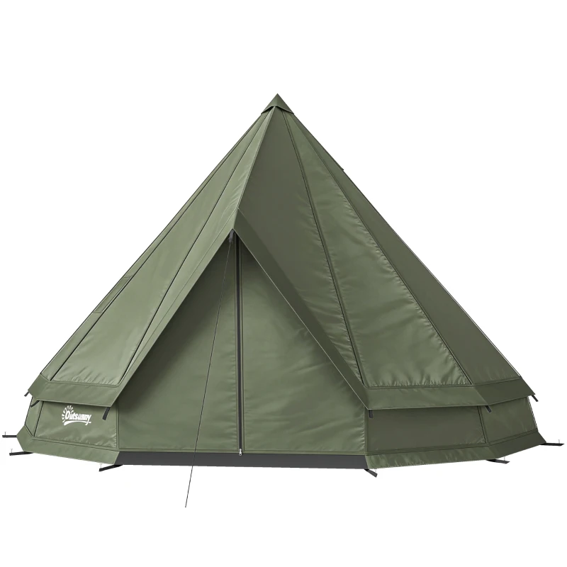 Outsunny Teepee Tent Waterproof Camping Tent with Stove Jack for 4-6 Person Outdoor Camping Hiking Army Green