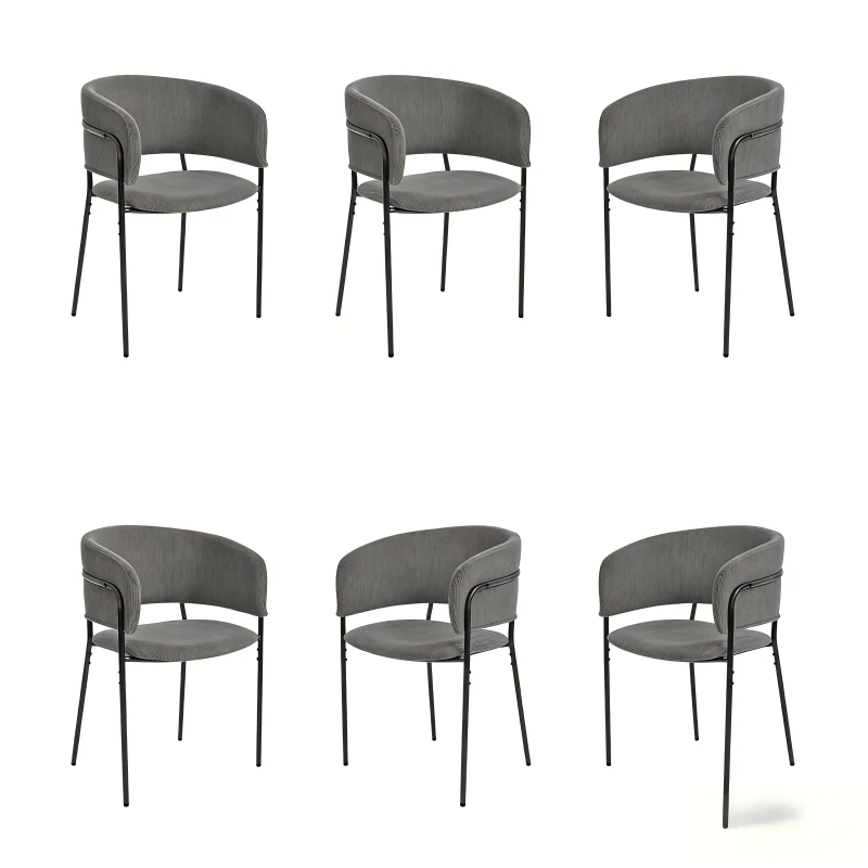 6-Piece Corduroy Side Chair Set with Ergonomic Curved Back, Modern Lounge Chair Set for Living Room, 30.5" L x 21.5" W x 19.5" H, Grey
