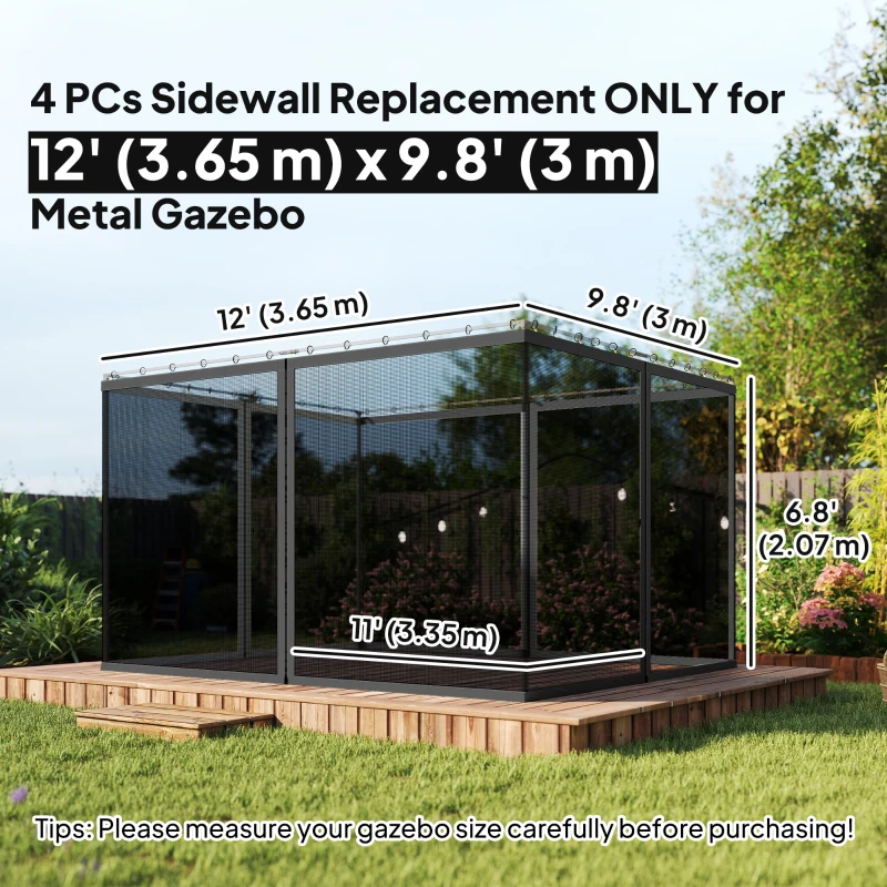Outsunny Replacement Mosquito Netting for Gazebo 10' x 12' Black Screen Walls for Canopy with Zippers, Black