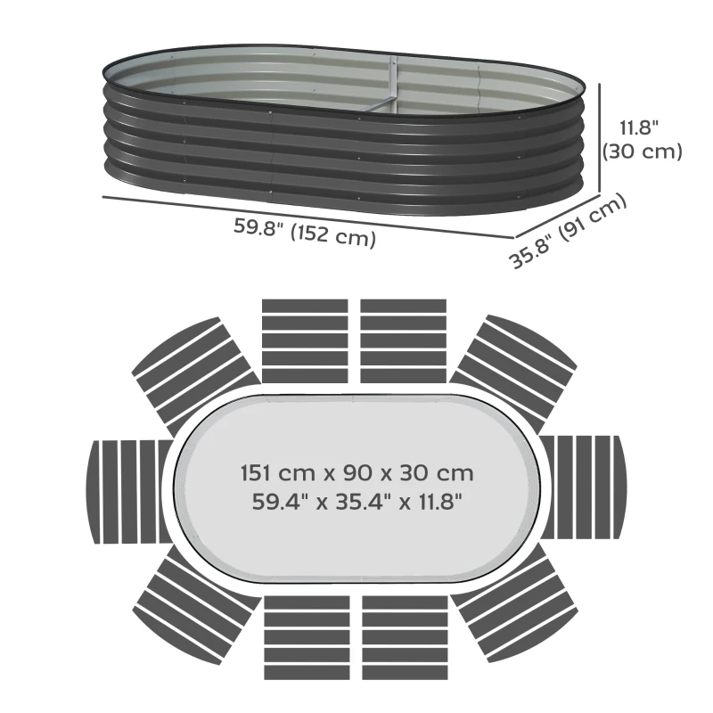 Outsunny 5' x 3' x 1' Large Outdoor Planter Box, Galvanized Raised Garden Bed with Metal Plant Stake, Dark Grey