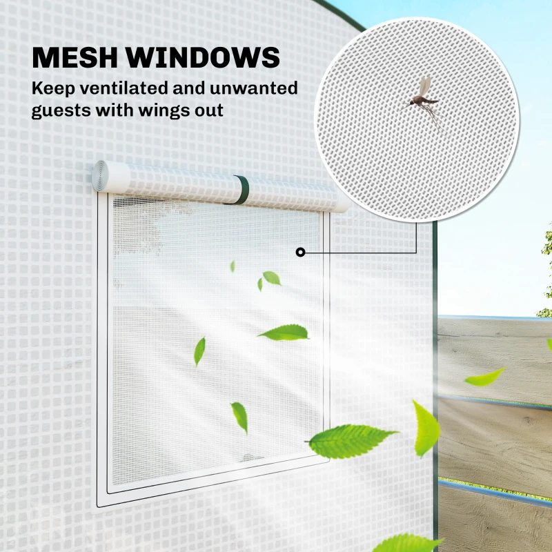 Outsunny Mini Greenhouse, Portable Greenhouse with Roll-Up Door and 2 Mesh Windows, PE Cover, 78.7" x 29.5" x 74", White