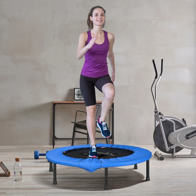 Soozier Φ38" Mini Fitness Trampoline Home Gym Yoga Exercise Rebounder Indoor Outdoor Jumper with Safety Pad, Blue and Black