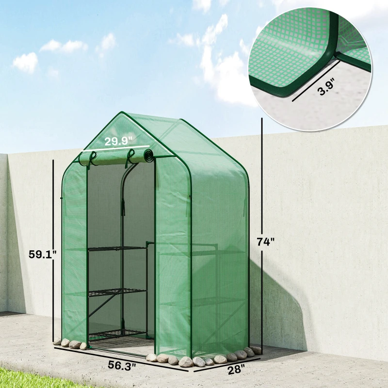 Outsunny Greenhouse for Outdoors, Portable Greenhouse with 6 Shelves, UV-Resistant PE Cover, Roll-Up Door, Green