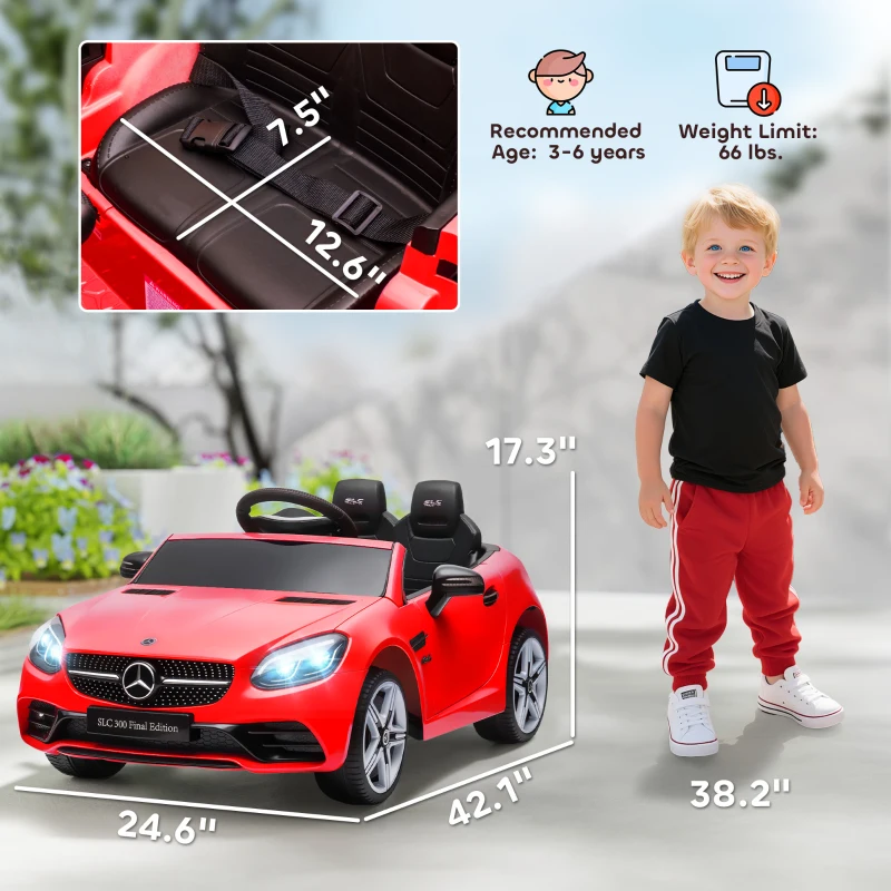 Aosom Mercedes SLC 300 Licensed Kids Electric Car with Remote Control, 12V Battery Powered Kids Ride on Car with Music, Lights, Suspension for 3-6 Years Old, Red