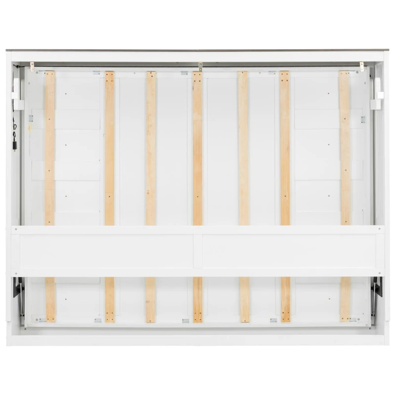 Space‑Saving Murphy Bed with Smooth Hydraulic Lift, Durable Fold‑Down Unit with Wood Slat Support, 88'' L x 67'' W x 68.5'' H, Brown+White