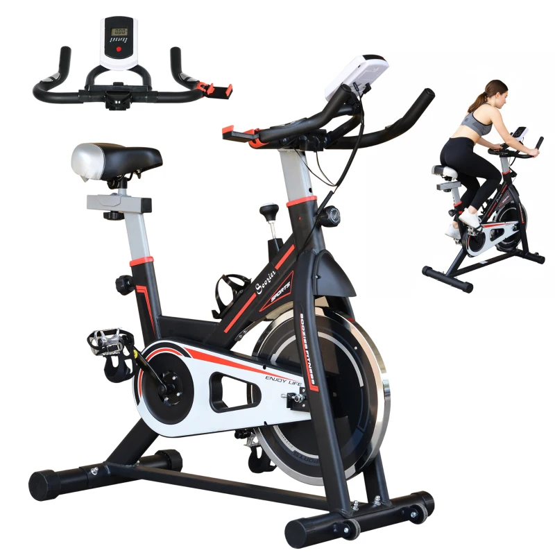 Soozier Upright Stationary Exercise Bike, Cardio Workout Training Bicycle w/ Adjustable Resistance LCD Monitor, Black