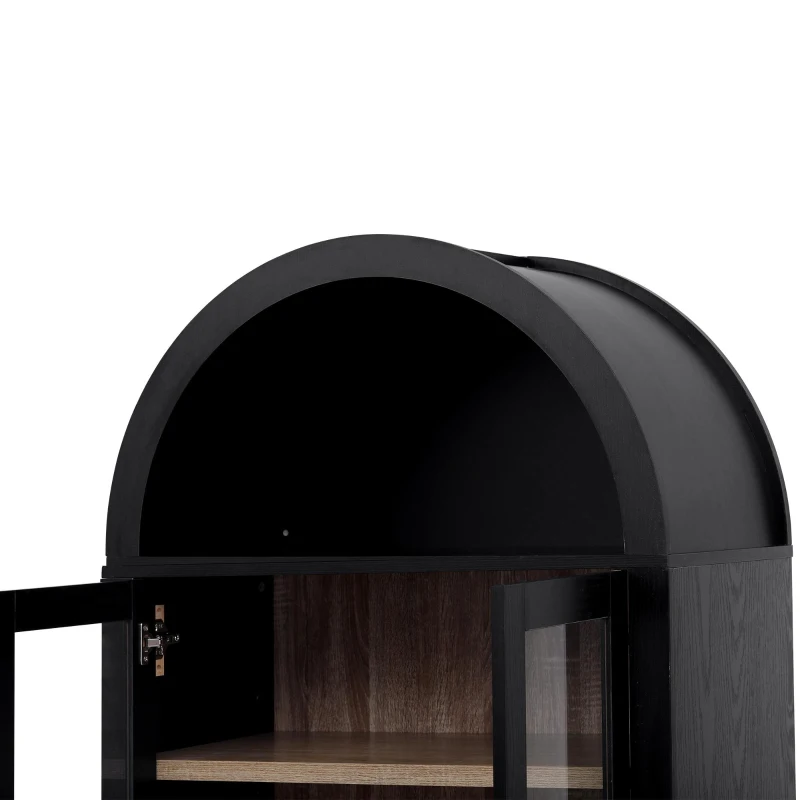 Arched Kitchen Pantry Cabinet with 2 Soft-Close Drawers, Modern Farmhouse Hutch for Living Areas, 30'' L x 15.5'' W x 71'' H, Black
