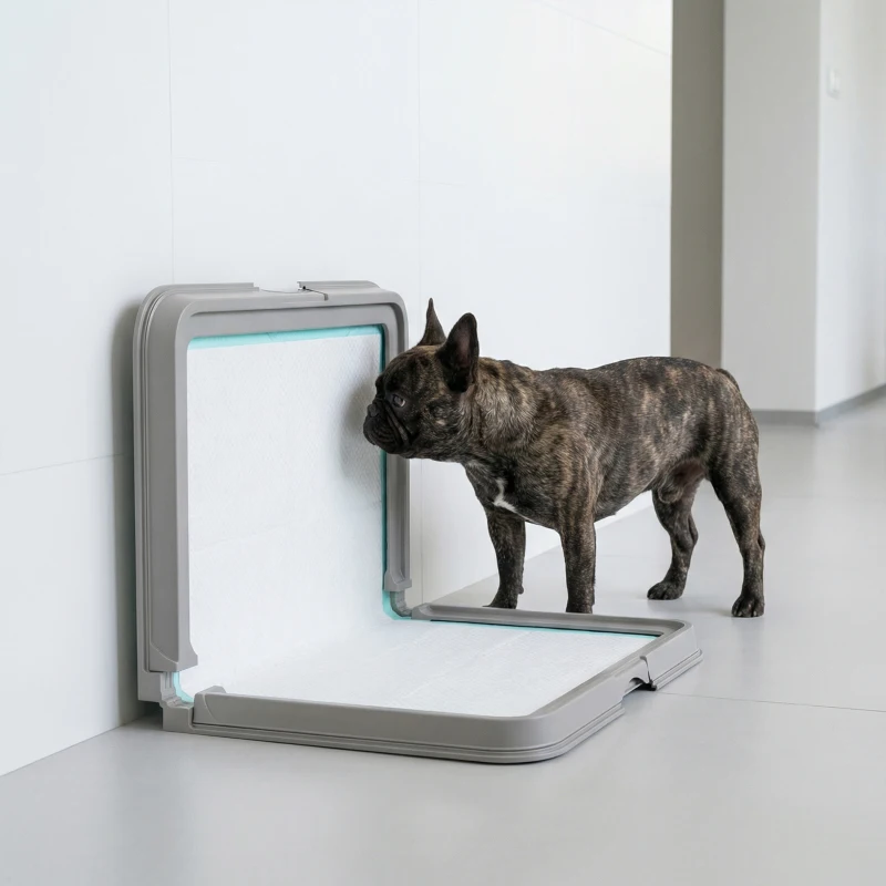 PawHut Pee Pad Holder Foldable Dog Litter Box with 3 Disposable Pads, 33.9" x 24.4", Gray