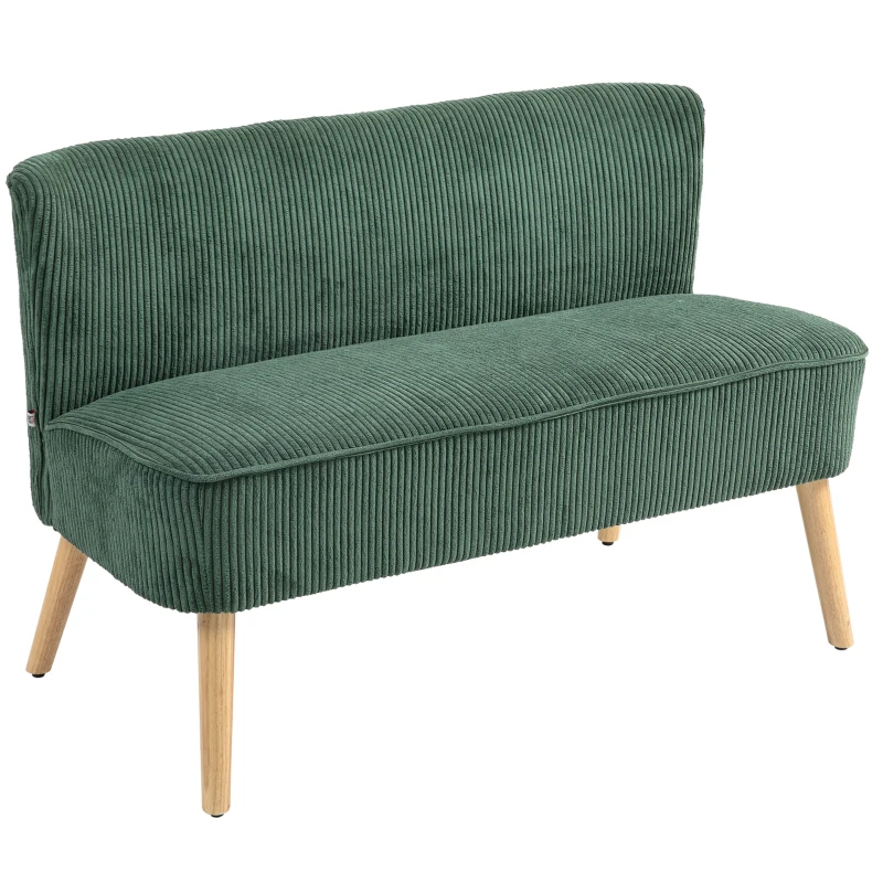 HOMCOM Modern 2 Seater Sofa, Upholstered Two Seater Couch with Rubber Wood Legs, Green