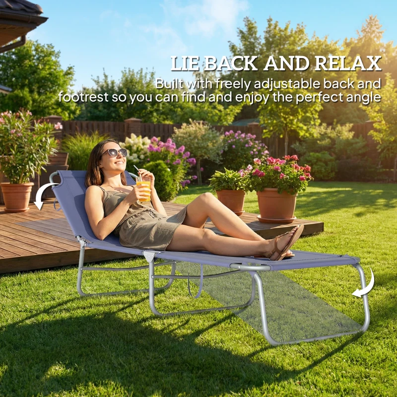 Outsunny Folding Outdoor Lounge Chair Reclining Tanning Chair with Breathable Mesh Fabric for Patio Garden Pool, Navy Blue