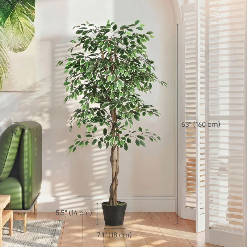 Outsunny 5.3 FT Artificial Tree, Indoor Fake Ficus with Pot, for Home Office Living Room Decor