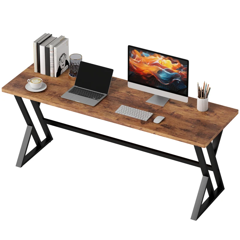HOMCOM 71" Computer Desk, Industrial Writing Table with X-Shaped Frame for Home Office, Rustic Brown