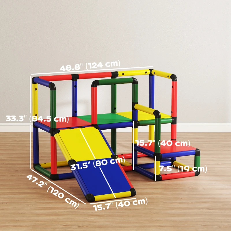 Qaba Kids Climbing Structure, Toddler Climbing Toys with Slide and Platform, Play Gym for Ages 1-6 Years, Mixed Colour