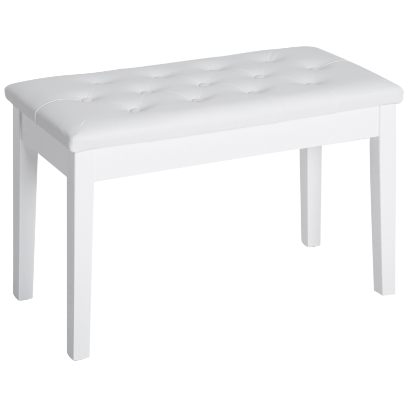 HOMCOM 30" Piano Bench with Padded Cushion and Storage, Faux Leather Keyboard Bench with Solid Wood Legs, White
