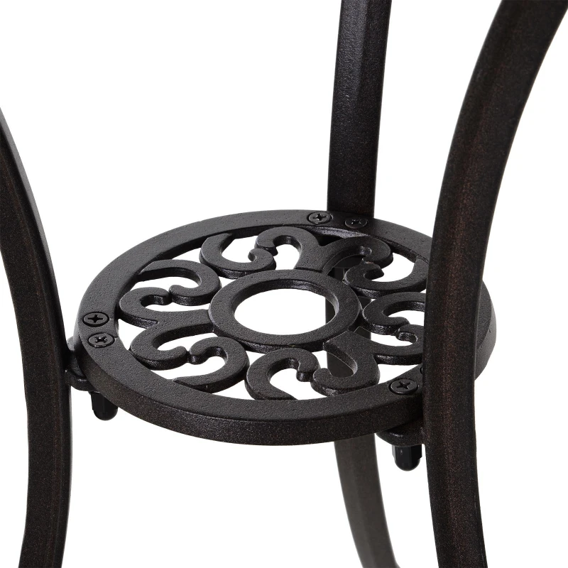 Outsunny 3 Pieces Patio Bistro Set, Cast Aluminum Outdoor Conversation Furniture Set, Coffee Table with Umbrella Hole, 2 Armchairs, Brown