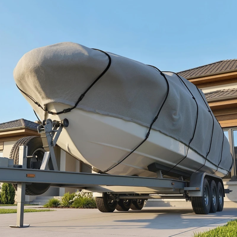 Outsunny 22-24 Ft Trailer Boat Cover, 3000mm Waterproof Universal Boat Cover with Quick-Fasten Buckles, Light Grey