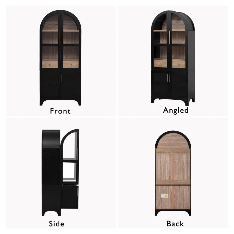Arched Kitchen Pantry Cabinet with 4-Door Internal Racks, Flexible Storage Cabinet with Adjustable Shelves, 30'' L x 15.5'' W x 71'' H, Black