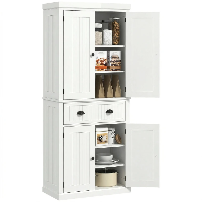 HOMCOM 72" Kitchen Pantry, Freestanding Storage Cabinet with Drawer, Doors, Cream White