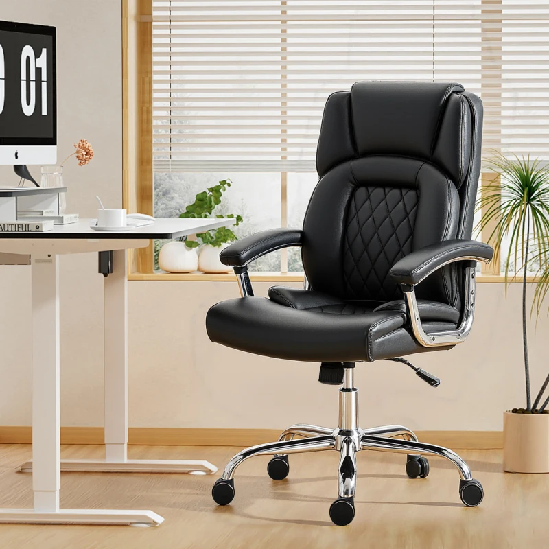HOMCOM Big and Tall Office Chair 400 lbs, Desk Chair with Spring Cushion, PU Leather, High Back, Swivel Wheels, Black