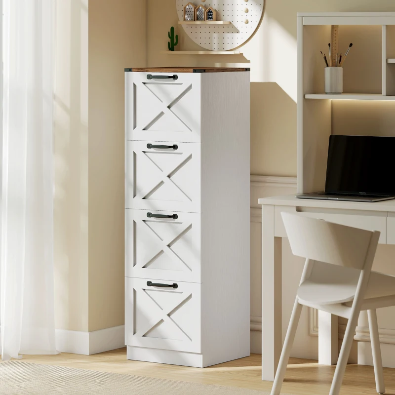 HOMCOM 4 Drawer File Cabinet with Silent Slides, Vertical Farmhouse Filing Cabinet Fits Letter/A4 Size Home Office, White