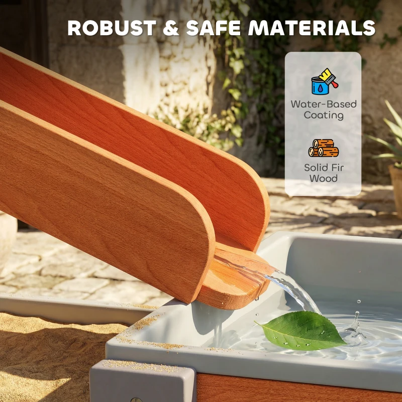 Qaba Wooden Sandbox, Kids Sand and Water Table with Waterway Track and Dual Boxes, Sensory Table for Outdoor, Grey