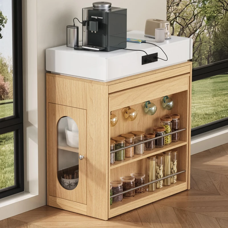 Extendable Dining Table with Folding Tabletop, Multi-Functional Kitchen Island with Drawers, 57.5" L x 32.5" W x 38" H, Creamy White+Natural