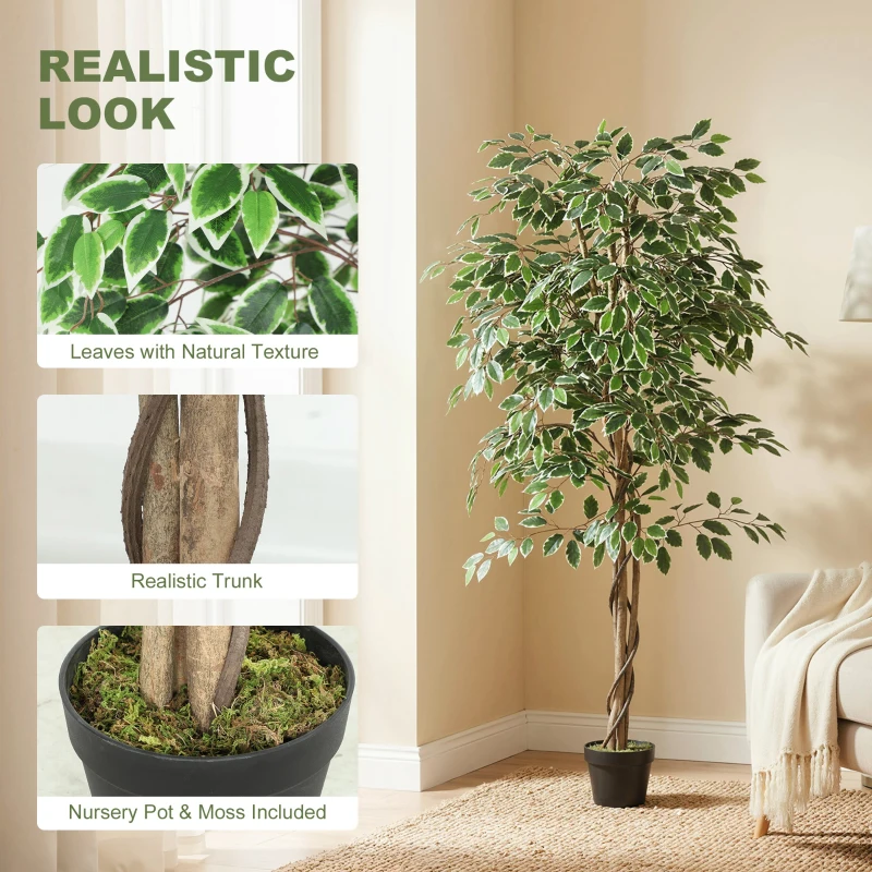 Outsunny 5.3 FT Artificial Tree, Indoor Fake Ficus with Pot, for Home Office Living Room Decor