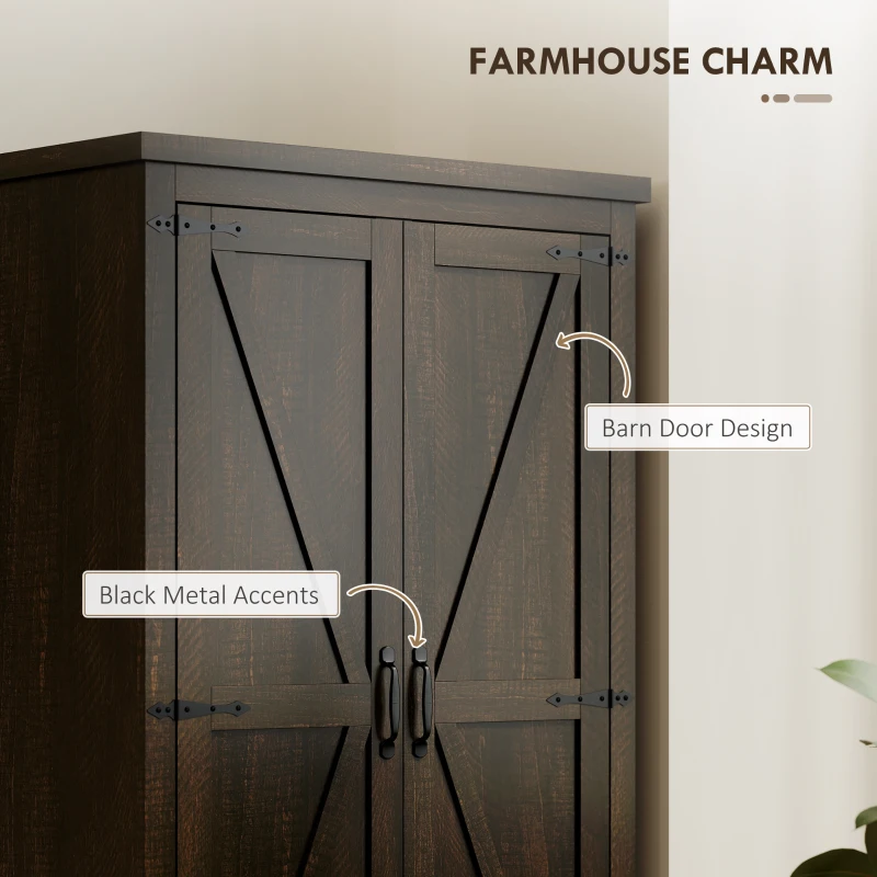 HOMCOM Farmhouse Kitchen Pantry Storage Cabinet, 64" Freestanding Kitchen Pantry Cabinet with Drawers, Distressed Dark Brown