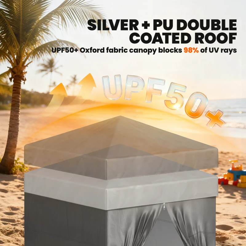 Outsunny 5 x 5 ft Compact Pop Up Canopy Tent, UPF 50+ Changing Room, Portable Instant Privacy Canopy with Mesh Window, Dark Grey