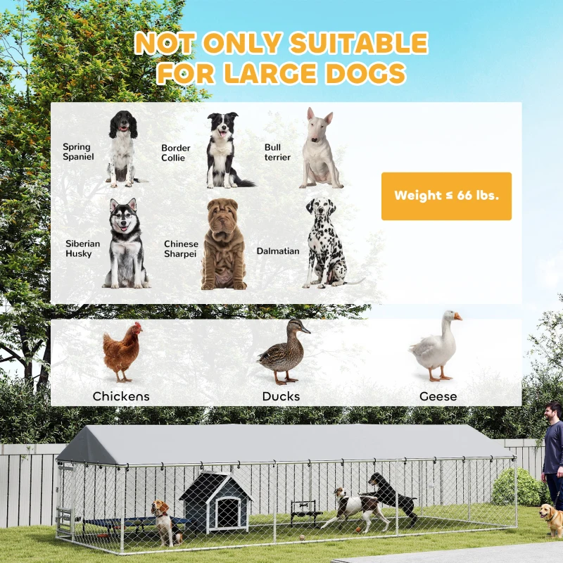 PawHut Dog Kennel Outdoor Dog Run Waterproof UV-Resist Cover Lockable Door Adjustable Bowls 20 x 7.5 x 5ft