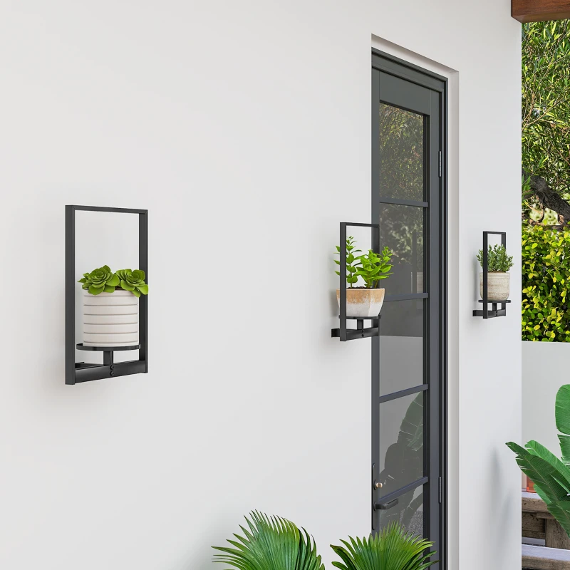 Outsunny 3 Pack Wall Planters for Indoor Plants, Wall-Mounted Metal Plant Stand Shelves, Picture Frame Wall Decor Hanger