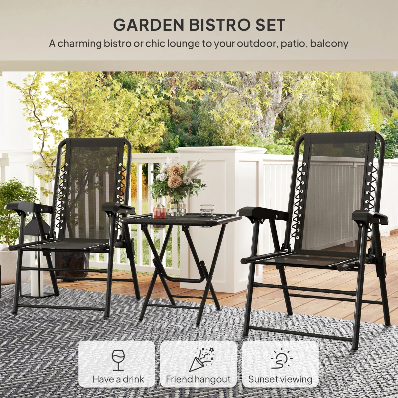 Outsunny 3 Pieces Patio Bistro Set, Outdoor Folding Table and Chairs Set, Metal Patio Furniture Set with Cup Holders