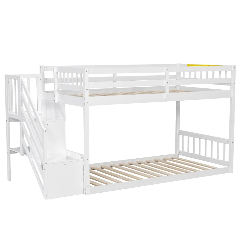 Space-Saving Bunk Bed with Low-Profile Design and Built-In Storage, Sturdy Tiered Beds for Kids, 95" L x 41.5" W x 50" H, White