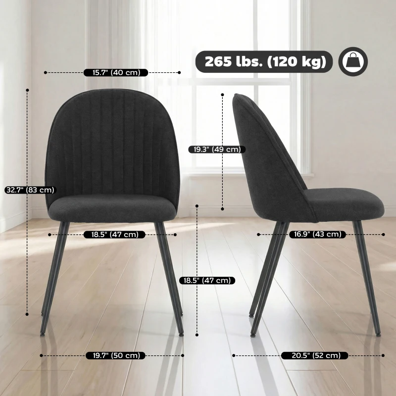 HOMCOM Set of 4 Modern Dining Chairs, Velvet Upholstered Kitchen Chairs with Steel Legs for Living Room, Black