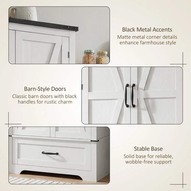 HOMCOM 72" Farmhouse Pantry Cabinet with Adjustable Shelves, Kitchen Pantry Cabinet with 2 Doors, Distressed White