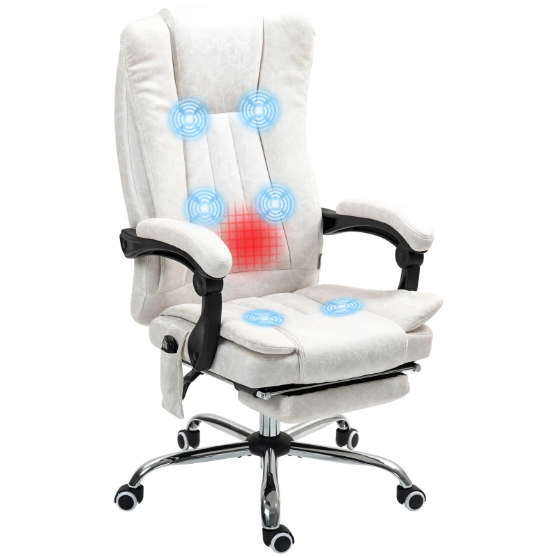 Vinsetto Massage Office Chair with 6 Points and Heat, Reclining Computer Chair with Adjustable Height and Footrest, White