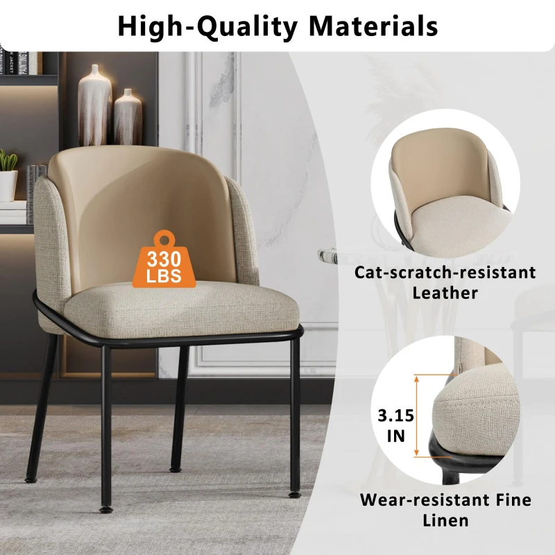Set of 6 Minimalist Dining Chairs with Ergonomic Contoured Backrest, Durable Chairs Set with Solid Frame, 21.5'' L x 21.5'' W x 33.5'' H, Beige