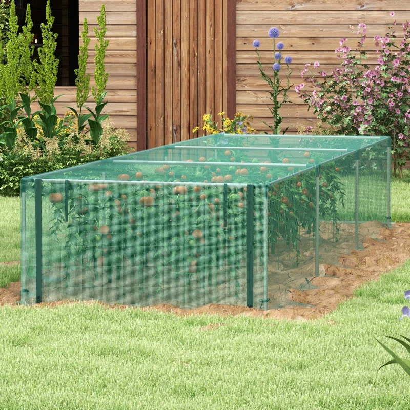 Outsunny 12' x 4' Plant Protection Cage with Zipper Roll-Up Door, Plant Protector from Animals with Galvanised Steel Frame