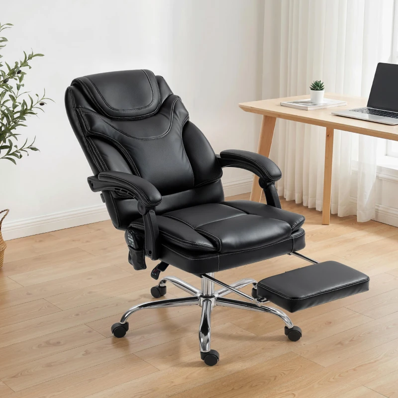Vinsetto 6 Point Vibration Massage Office Chair, PU Leather Heated Reclining Computer Chair with Footrest, Black