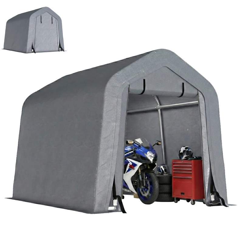 Outsunny 8' x 6' Carport with Sidewalls and Roll-up Door, Outdoor Storage Shelter for Motorcycle and Car, Dark Grey